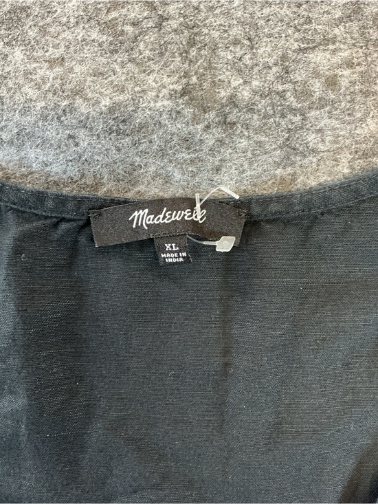 Madewell Black Linen Blend Button Front Babydoll Dress with Pockets Size XL